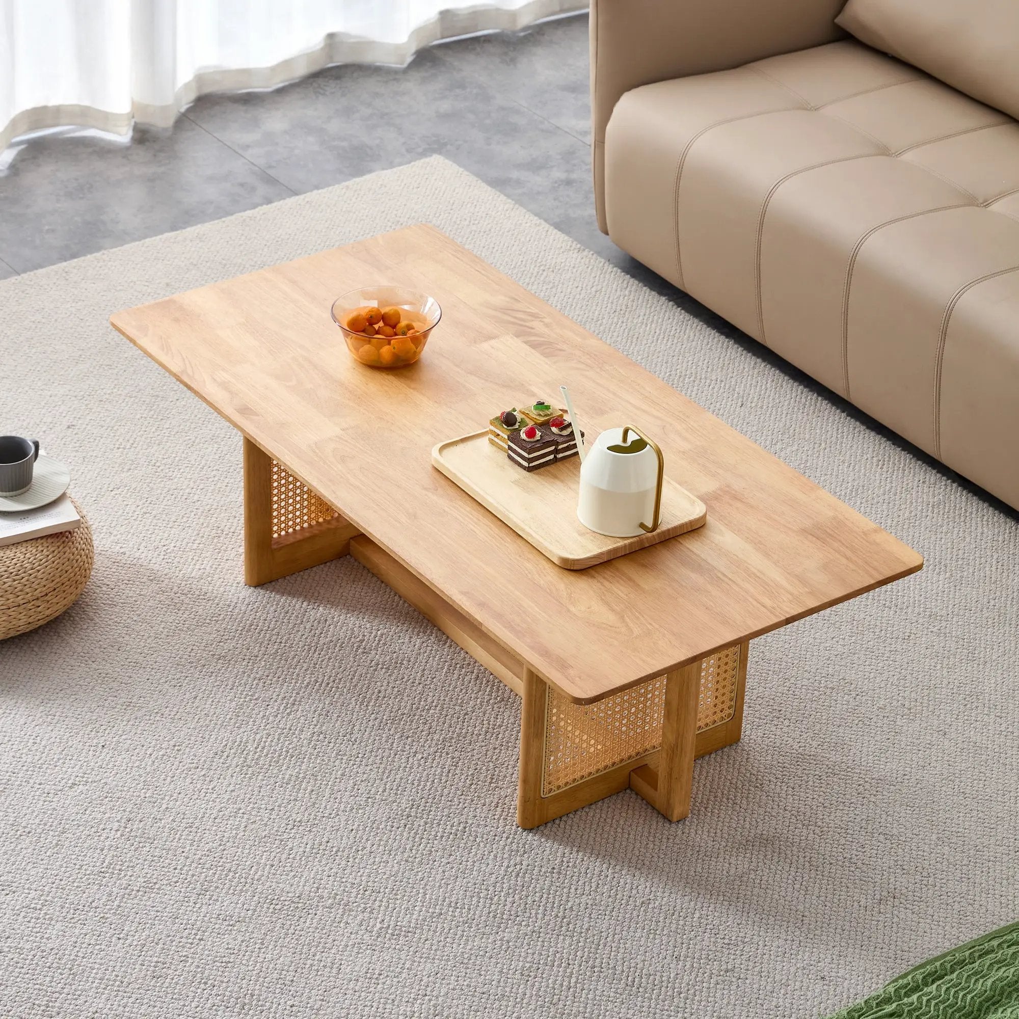 Natural Rubber Wood and Solid Wood Minimalist Coffee Table by BLAKHOM