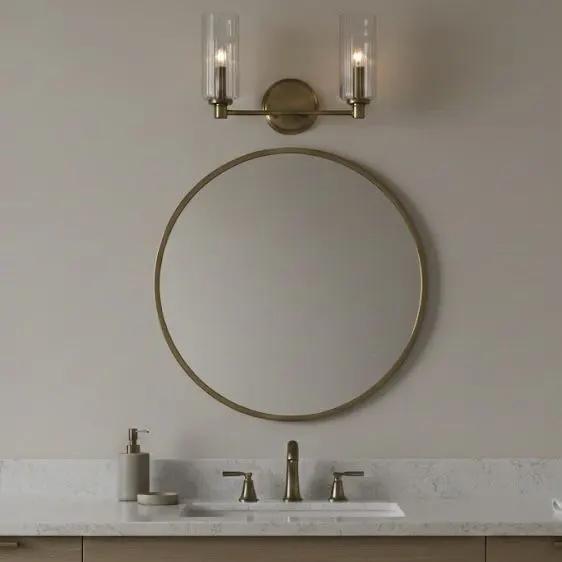 Regal - Double Light Vanity With Clear Ribbed Satin - Antique Brass / Clear by HouseOfZazla