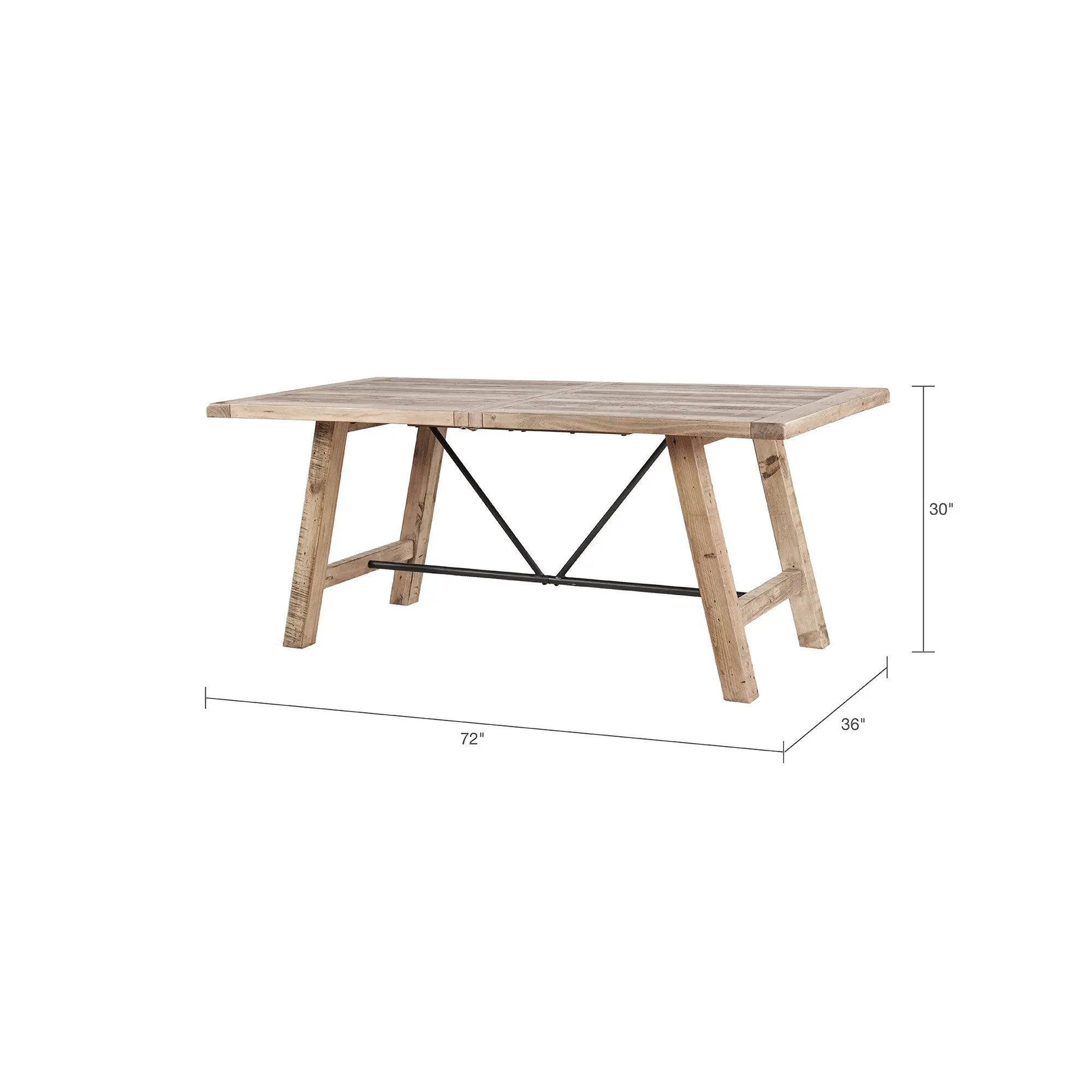 Rustic Dining Table with Metal Support in Natural Pine Wood Finish by HouseOfZazla
