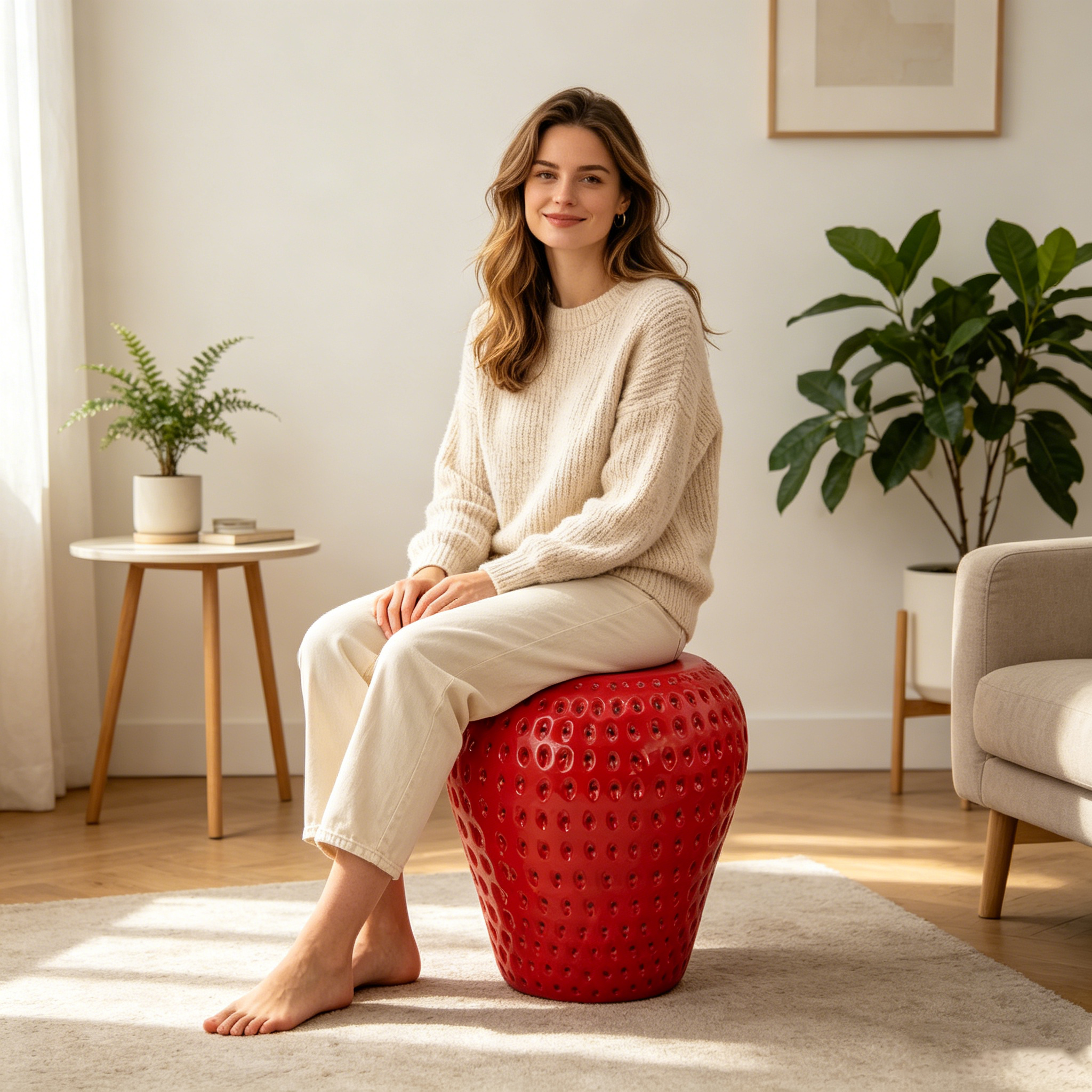 Strawberry Fruit Stool, 13.4" Oversized Resin Stool by HouseOfZazla