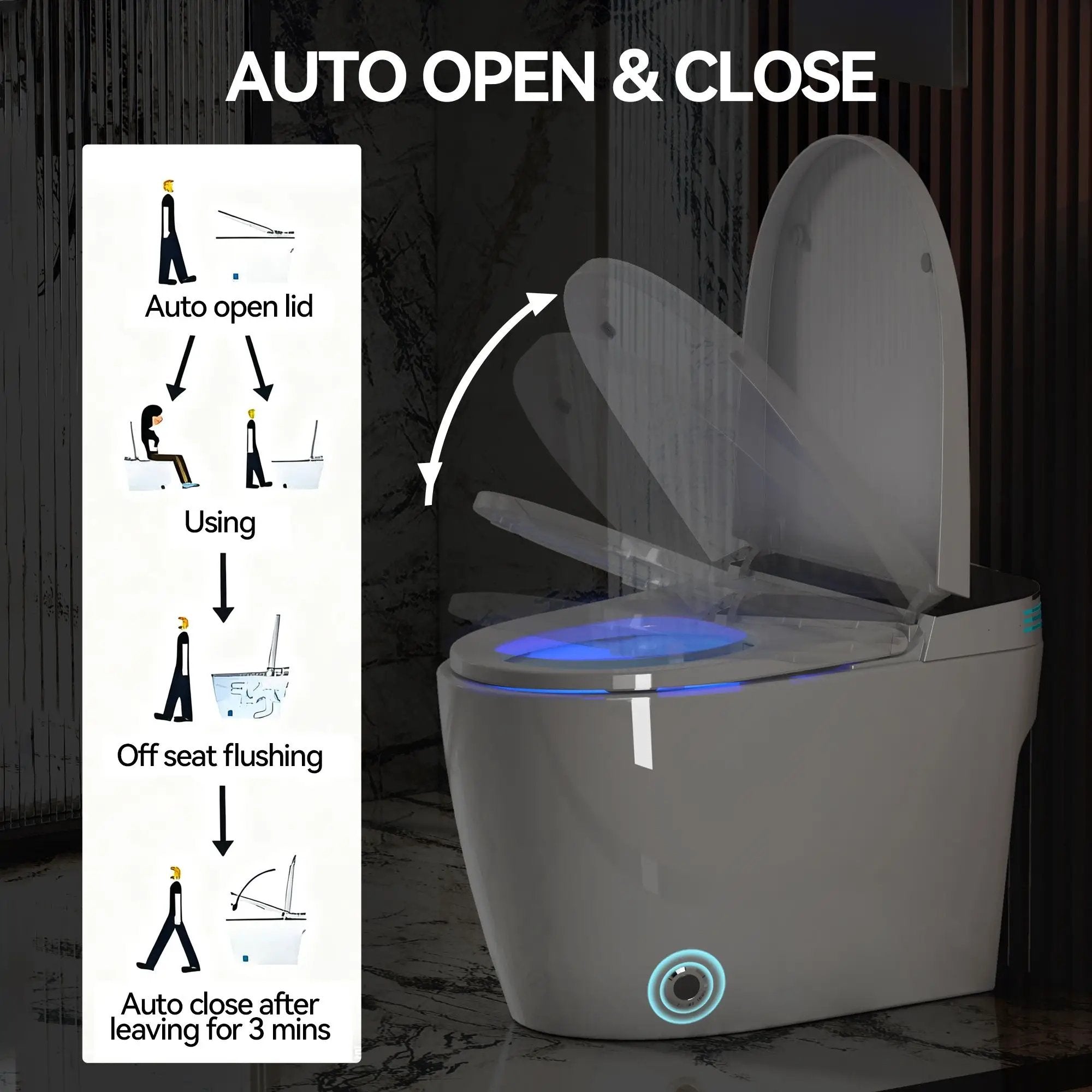 Smart Heated Bidet Toilet With Auto Open / Close Seat, Warm Water Wash, Dryer, And LED Display - White by HouseOfZazla