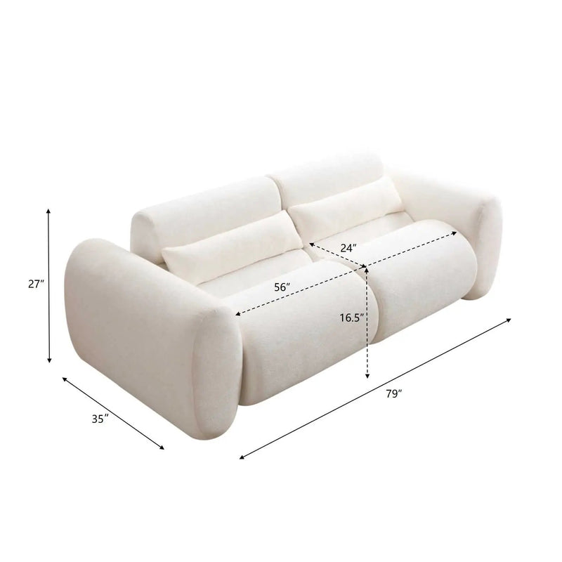 79 in. Round Arm Cloud Curved 3 Seater Modern Upholstered Chenille Sofa, Snow by HouseOfZazla