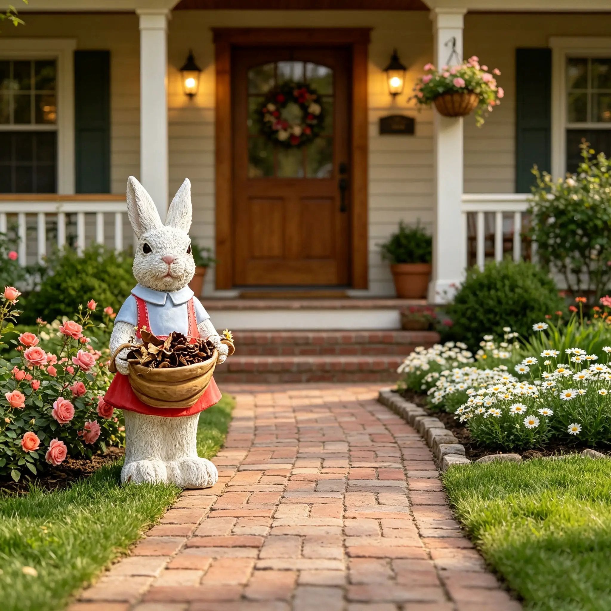 Charming Hand-Painted Rabbit Garden Statue by HouseOfZazla