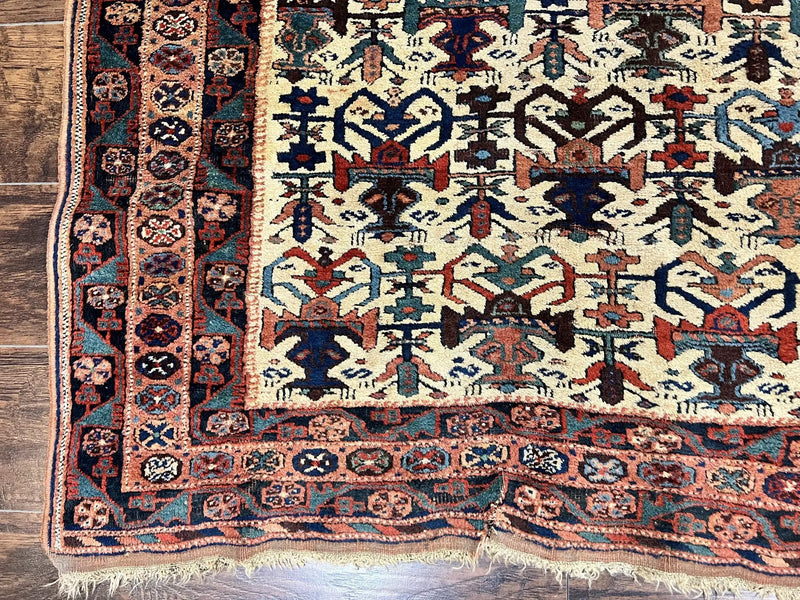 Persian Afshar Rug 5x6, Allover Repeated Motif, Wool Tribal Carpet, Handmade Semi Antique Rug by Jewel Rugs