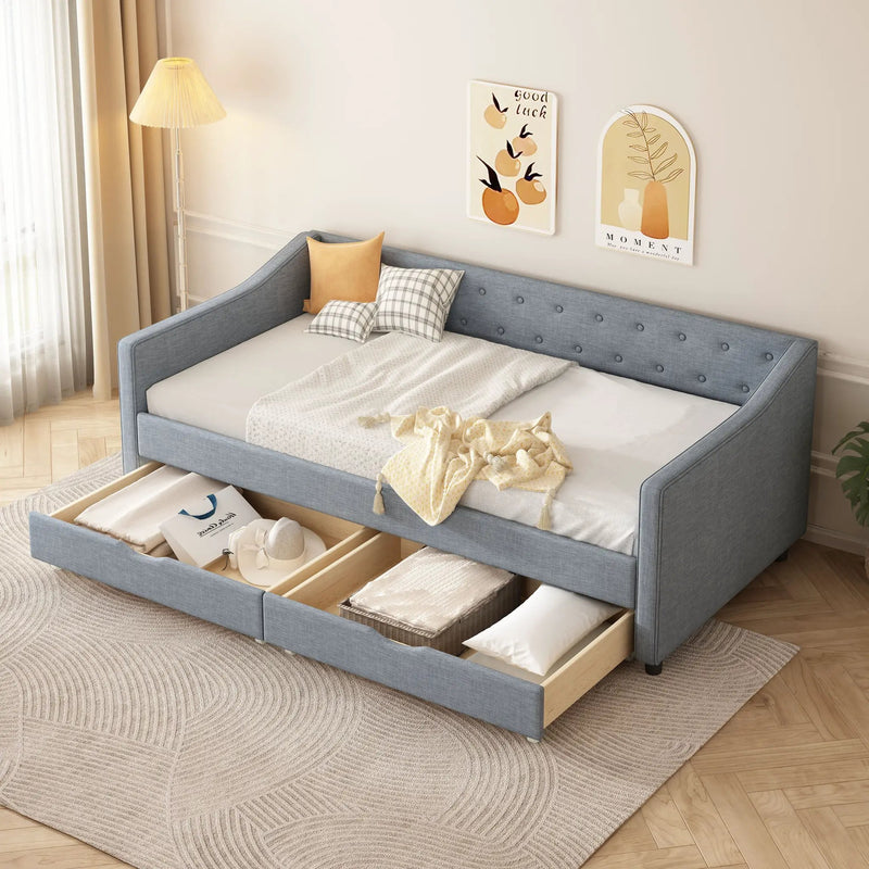 Twin Size Daybed with Drawers Upholstered Tufted Sofa Bed by HouseOfZazla