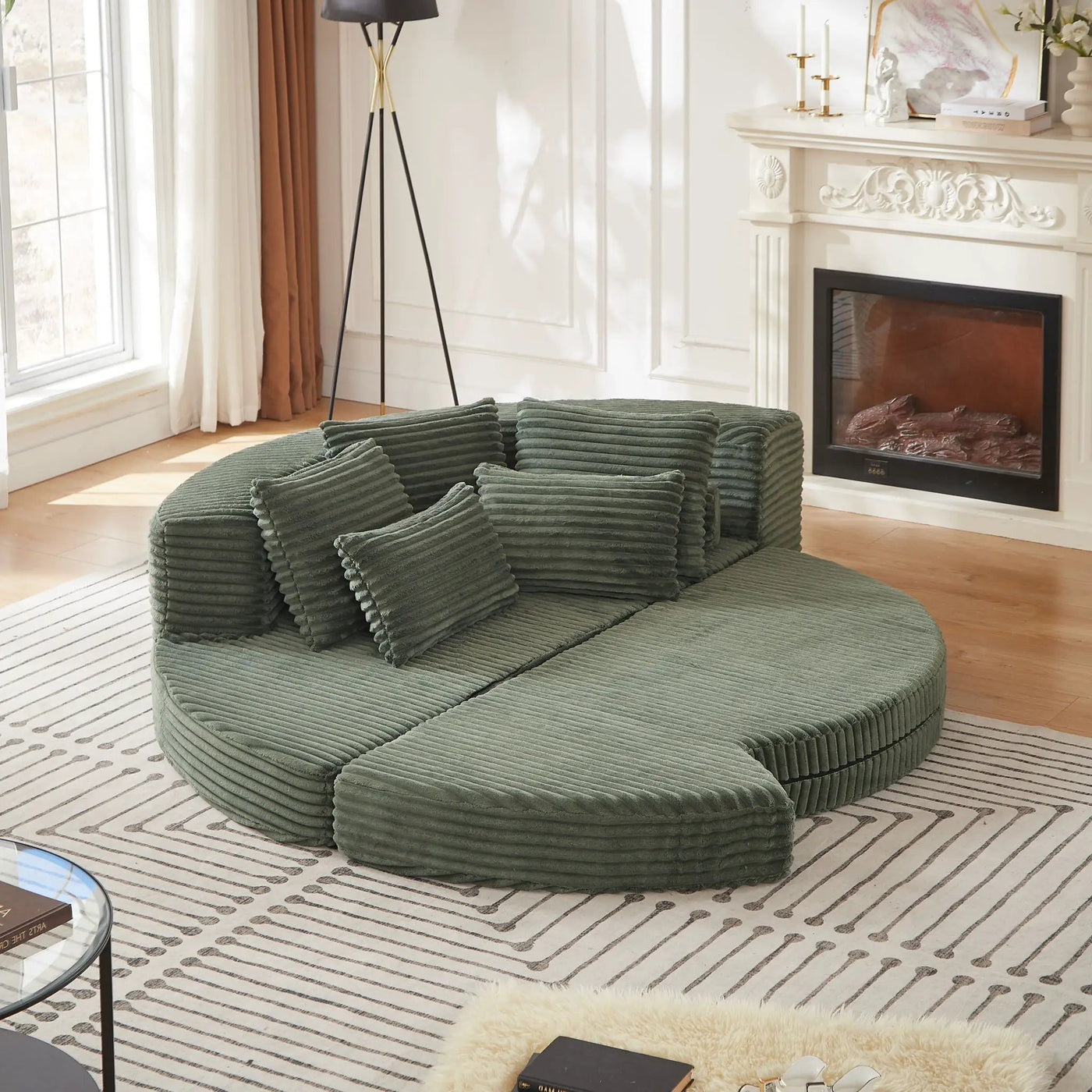 Semi Circular 2 In 1 Sofa Bed With Neck Pillow And Throw Pillows by HouseOfZazla
