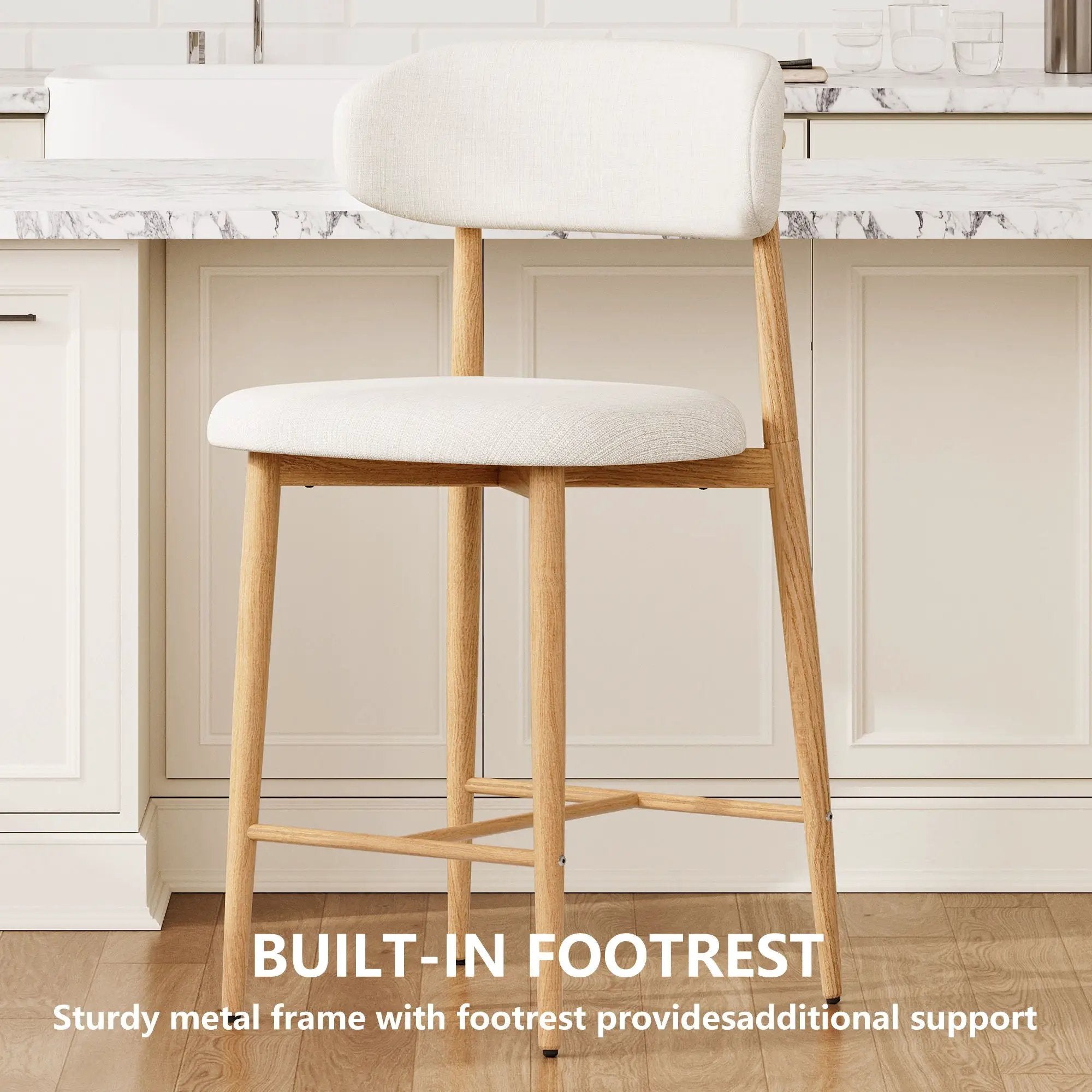 Upholstered Counter Height Bar Stools For Kitchen Island (Set of 2) - Beige by HouseOfZazla