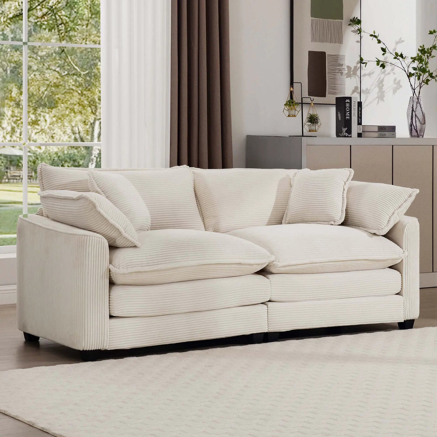Modern 2 Seater With 4 Pillows, Upholstered Deep Seating Loveseat by Unique Piece Furniture