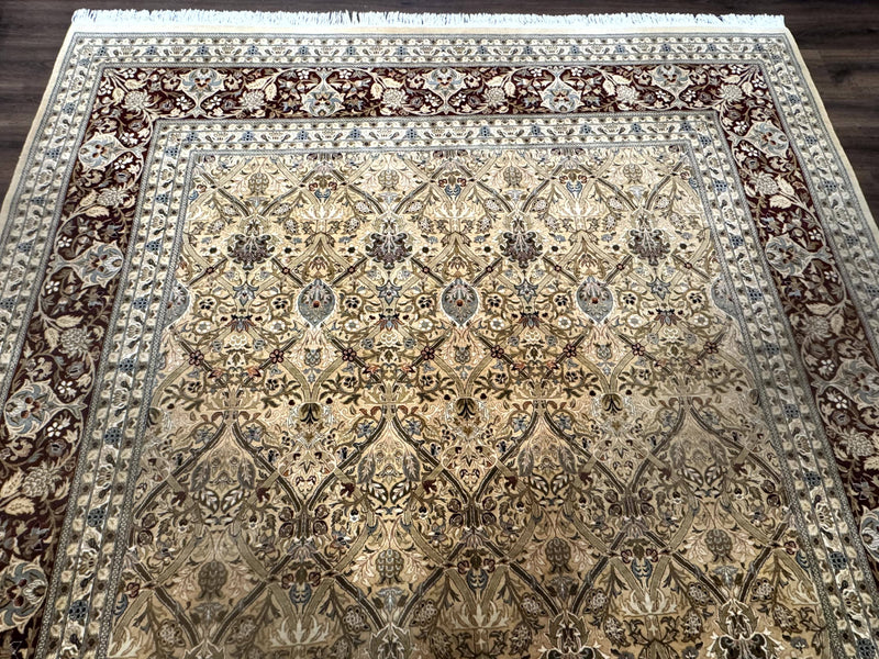 Fine Pak Persian Rug 9x12, Gold and Wine Red, Panel Design, 330 KPSI by Jewel Rugs