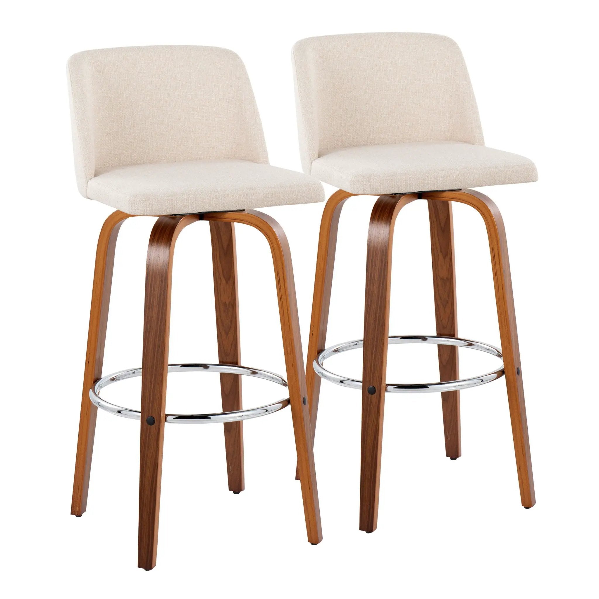Toriano - Mid Century Modern Fixed Height, Barstool With Swivel With Round Footrest (Set of 2) by HouseOfZazla