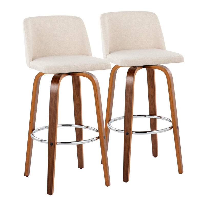 Toriano - Mid Century Modern Fixed Height, Barstool With Swivel With Round Footrest (Set of 2) by HouseOfZazla
