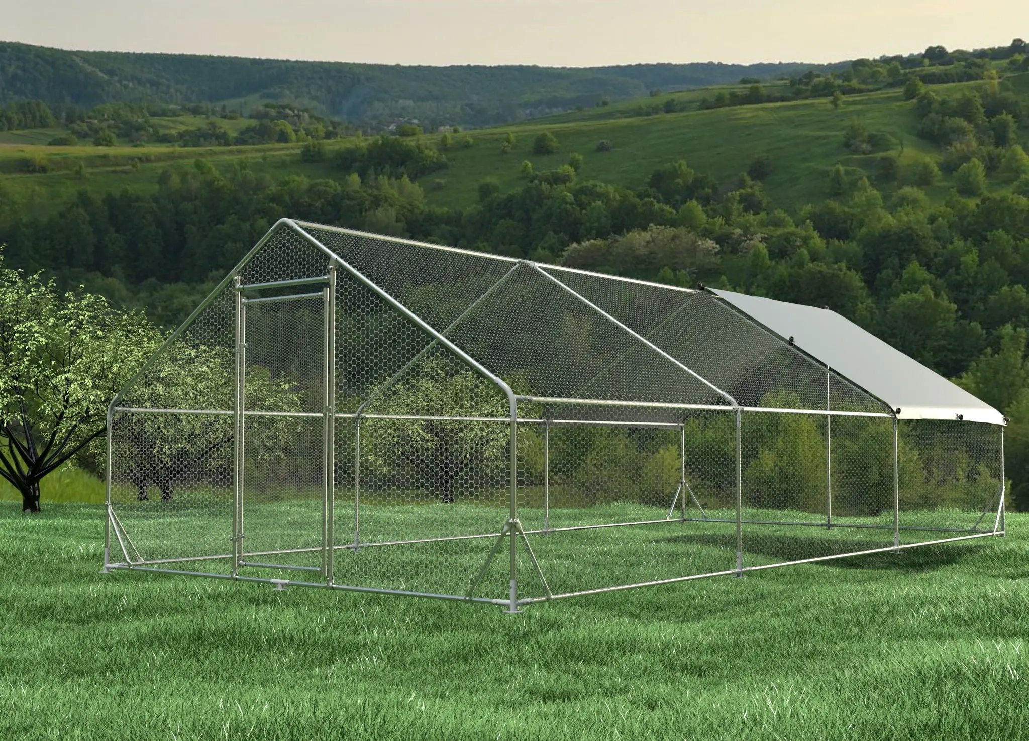 Large Metal Chicken Coop, Walk In Poultry Cage Hen Run House Rabbits Habitat Cage Spire Shaped Coop With Waterproof And Anti Ultraviolet Cover by HouseOfZazla