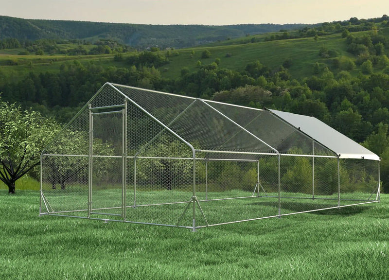 Large Metal Chicken Coop, Walk In Poultry Cage Hen Run House Rabbits Habitat Cage Spire Shaped Coop With Waterproof And Anti Ultraviolet Cover by HouseOfZazla
