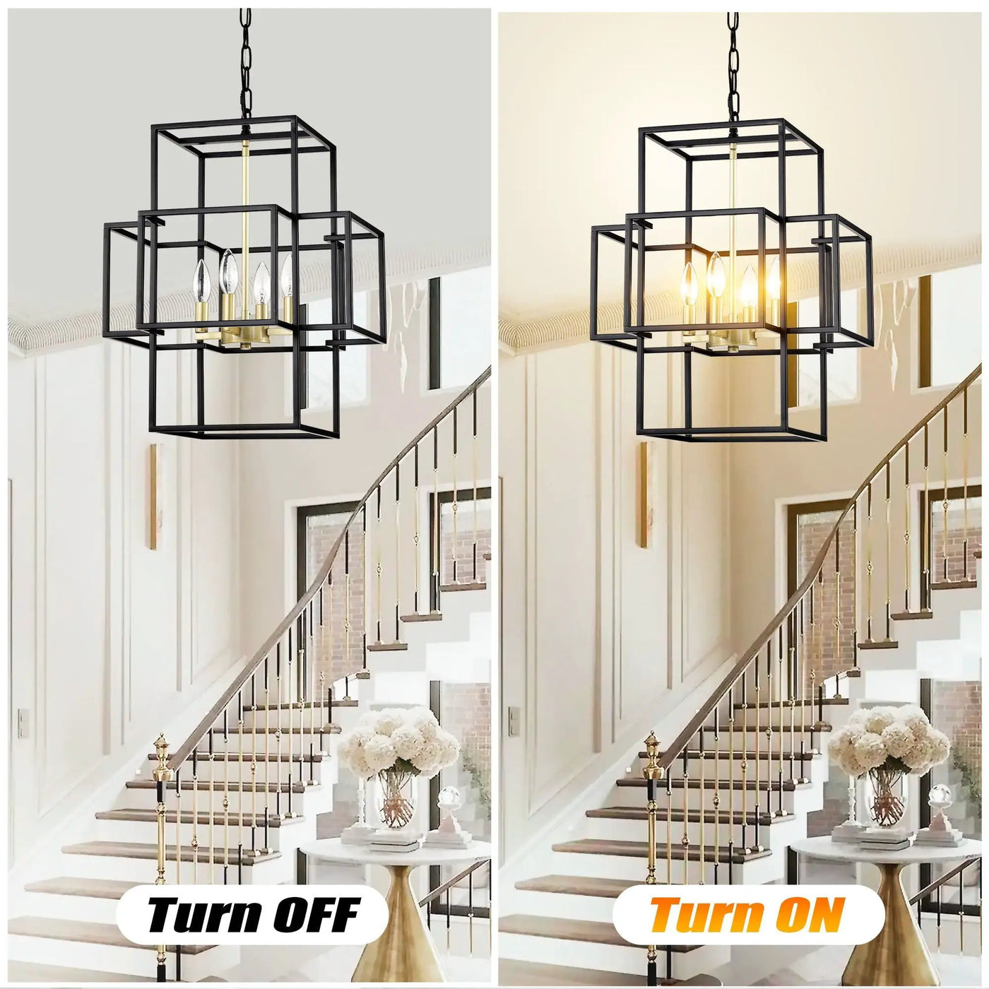 4 Light Metal Lantern Tiered Pendant Hanging Light Fixtures, Industrial Farmhouse Adjustable Height Chandeliers For Dining Room Hallway Foyer Entryway (E12 Bulbs Not Included) by HouseOfZazla