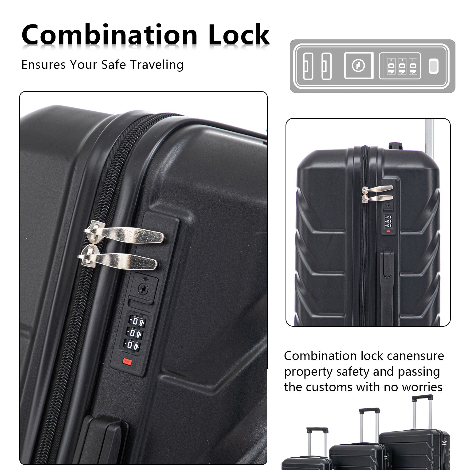 3 Pieces Set 20" / 24" / 28" Spinner Wheel Luggage With Combination Lock by HouseOfZazla