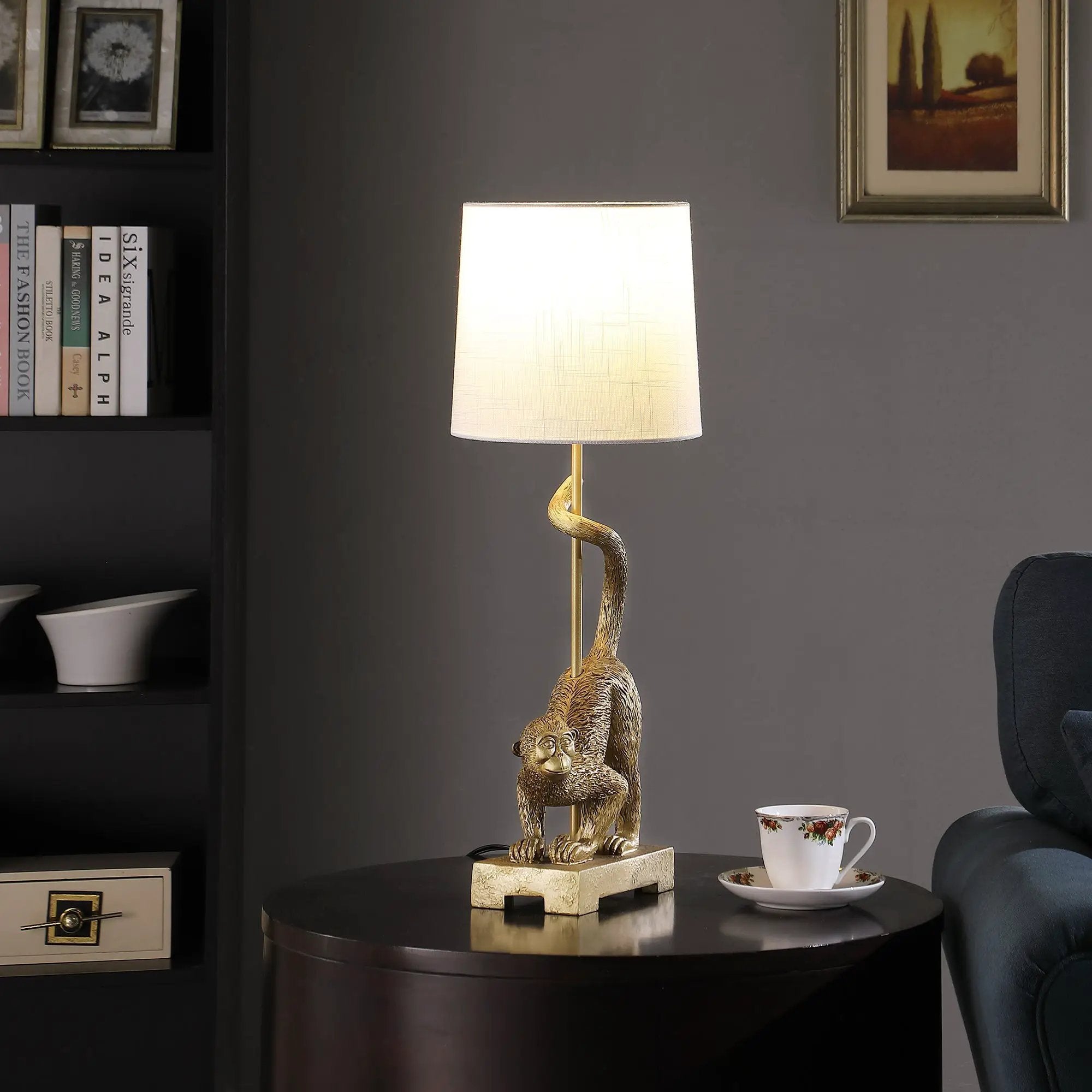 24-Inch Old World Gold Capuchin Monkey Polyresin Table Lamp by HouseOfZazla