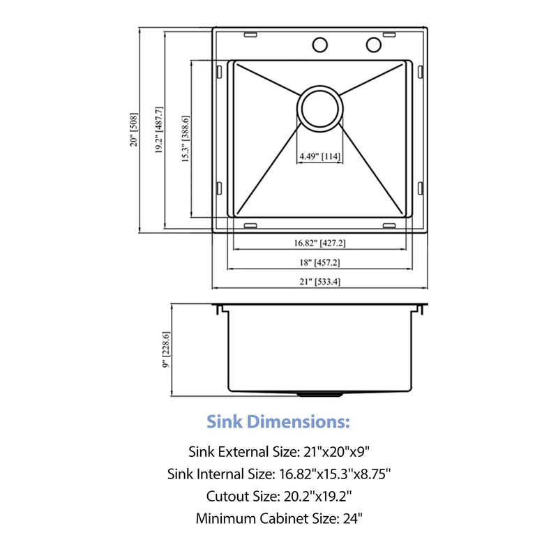 21" Drop In Kitchen Sink With Pull Out Faucet And Sink Cover, 16 Gauge - Brushed Nickel by HouseOfZazla