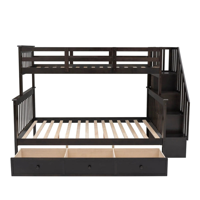 Stairway Bunk Bed With Storage And Guard Rail For Bedroom by HouseOfZazla