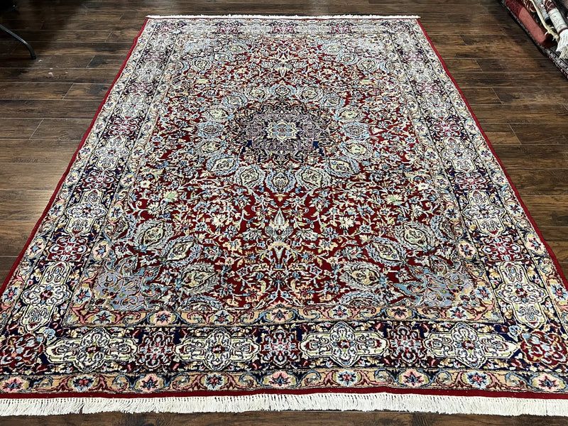 Persian Kirman Rug 7x10, Hand Knotted Wool Floral Medallion Carpet, Dark Red by Jewel Rugs