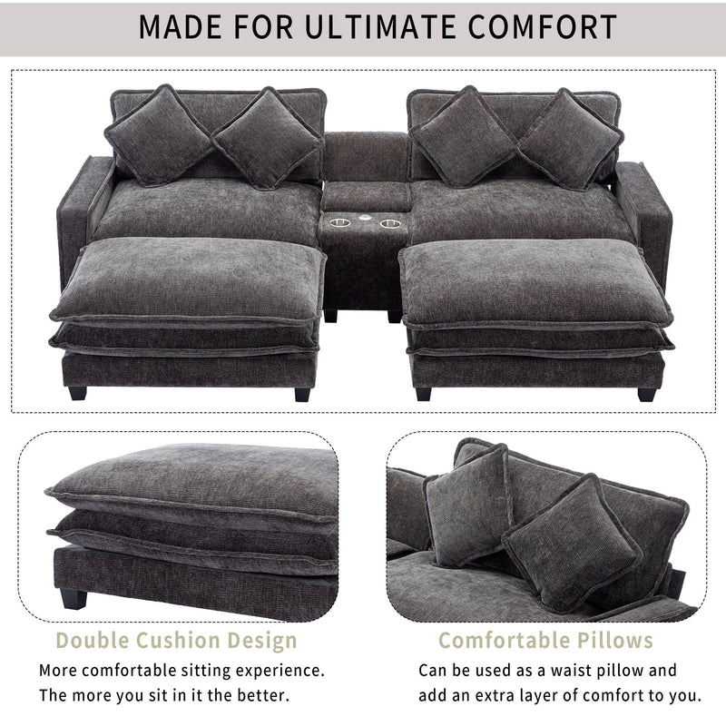 Modern Sectional Sofa With Removable Ottomans, USB Ports by HouseOfZazla