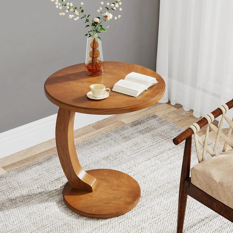 C-Shaped Round End Table - Brown by HouseOfZazla