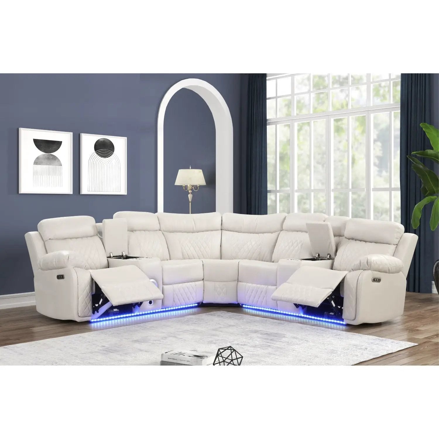 Lacrosse - Power Reclining Sectional Sofa & Bluetooth Speakers, LED Lights, Console Storage, Cup Holders And USB Charging - Beige by HouseOfZazla
