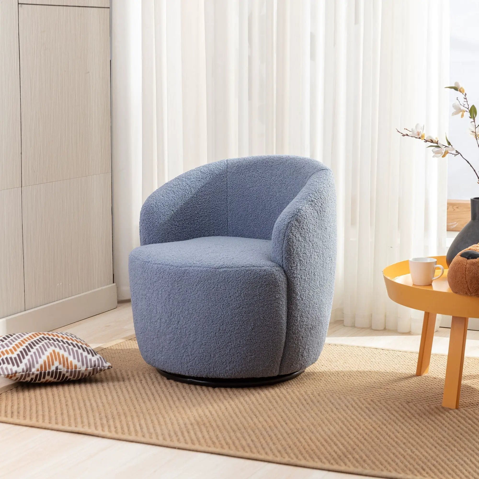 Teddy Fabric Swivel Accent Armchair Barrel Chair by HouseOfZazla