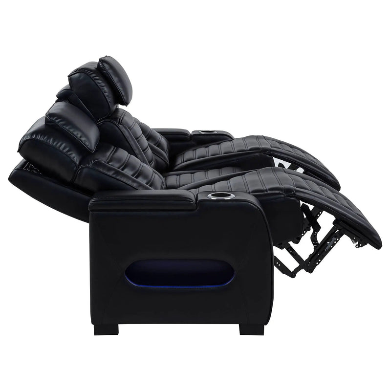 Zuma Faux Leather Dual Power Reclining LED Sofa Black by Unique Piece Furniture