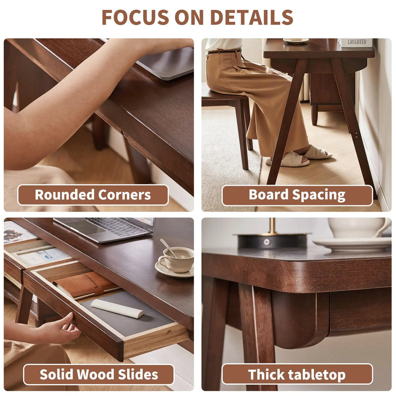 100% Solid Rubber Wood Computer Desk, Retro by HouseOfZazla