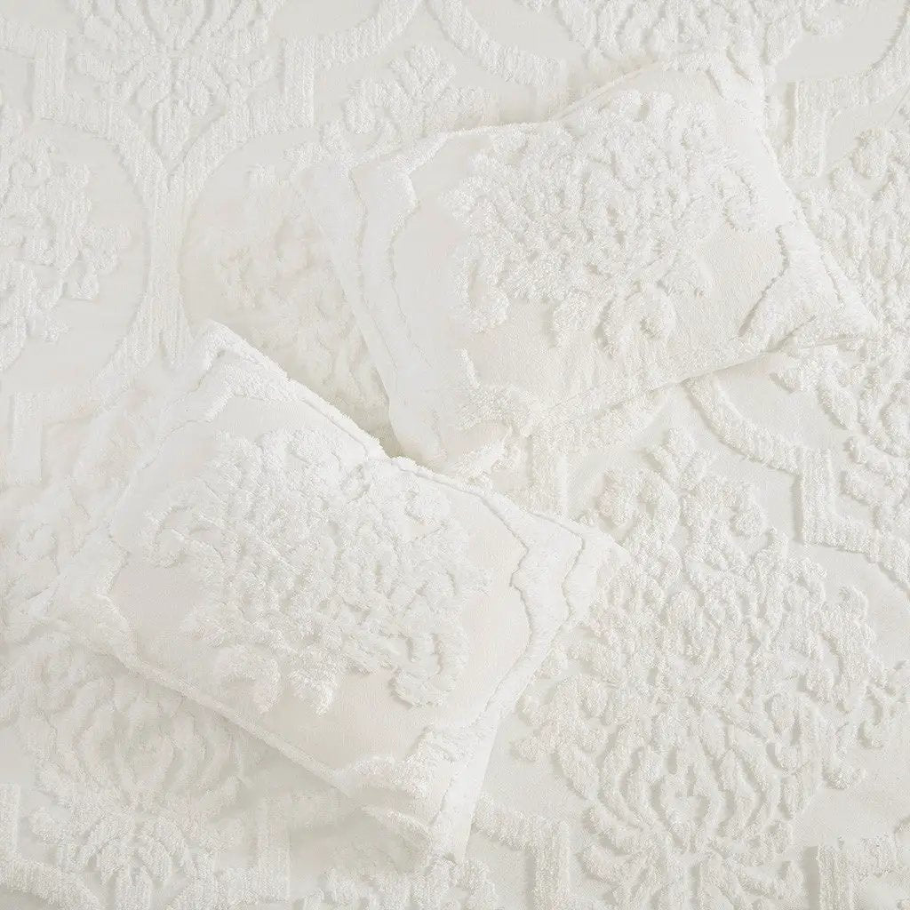 Full/Queen Tufted Cotton Chenille Damask Duvet Cover Set by HouseOfZazla