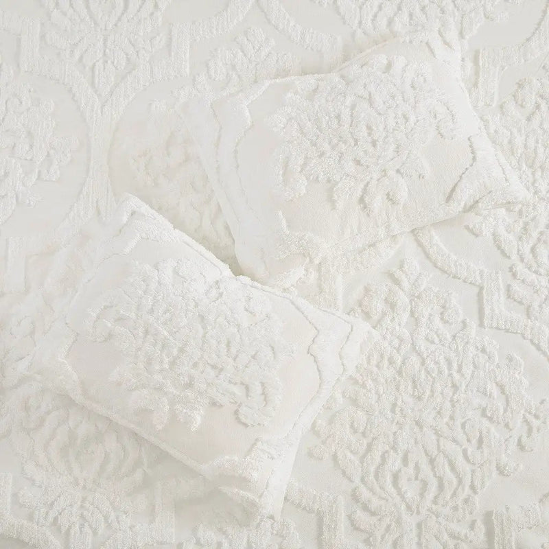Full/Queen Tufted Cotton Chenille Damask Duvet Cover Set by HouseOfZazla
