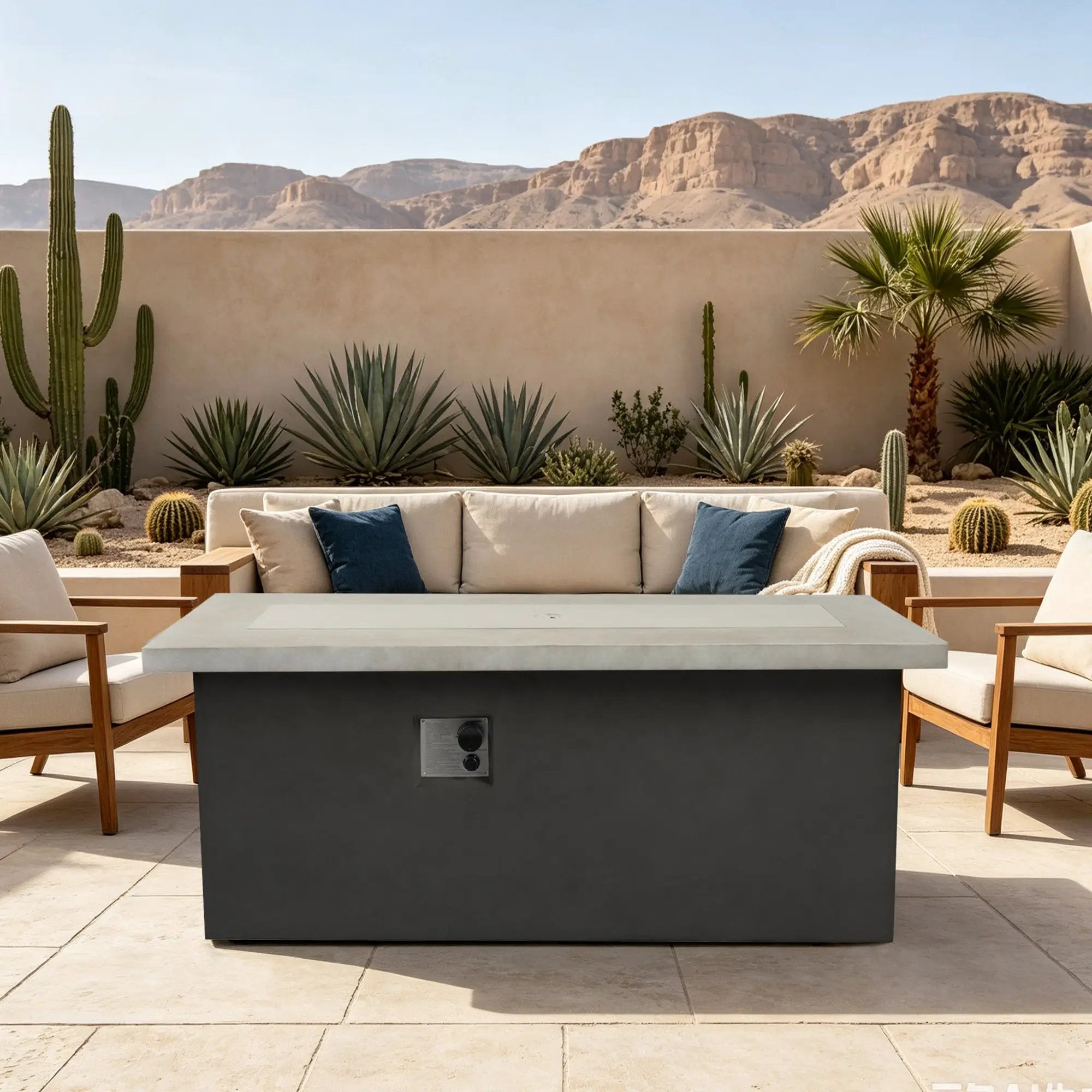 Outdoor 60-Inch Rectangular Dark Grey Concrete Fire Pit Table by HouseOfZazla