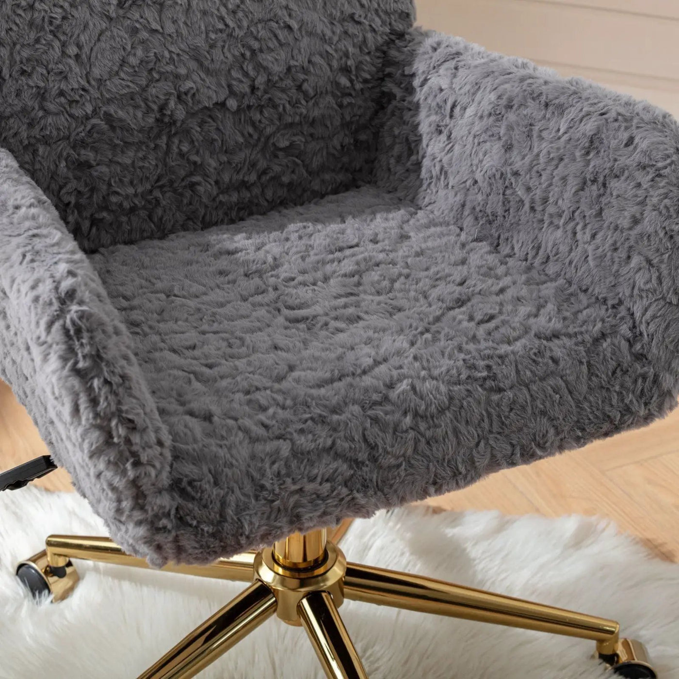 Office Chair, Artificial Rabbit Hair Home Office Chair With Metal Base, Adjustable Desk Chair Swivel Office Chair, Vanity Chair by HouseOfZazla