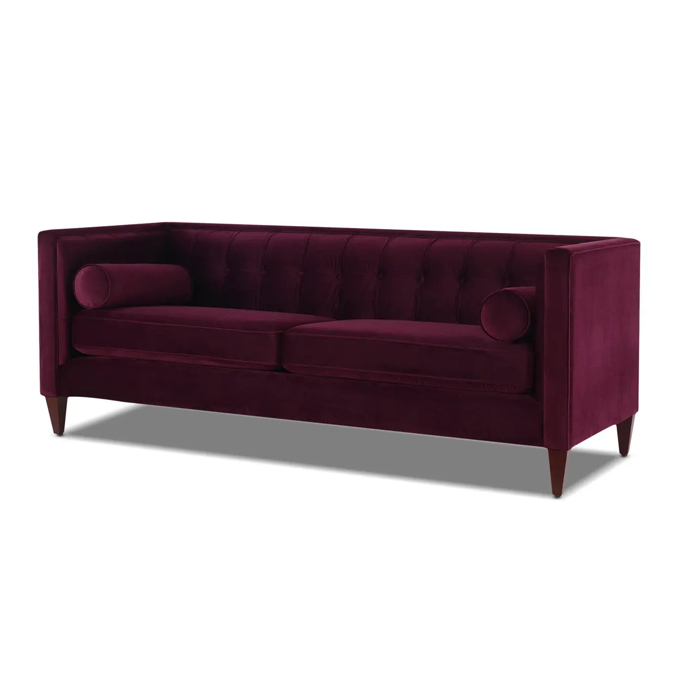 Jack 84" Modern Tuxedo Tufted Sofa, Burgundy Velvet by HouseOfZazla