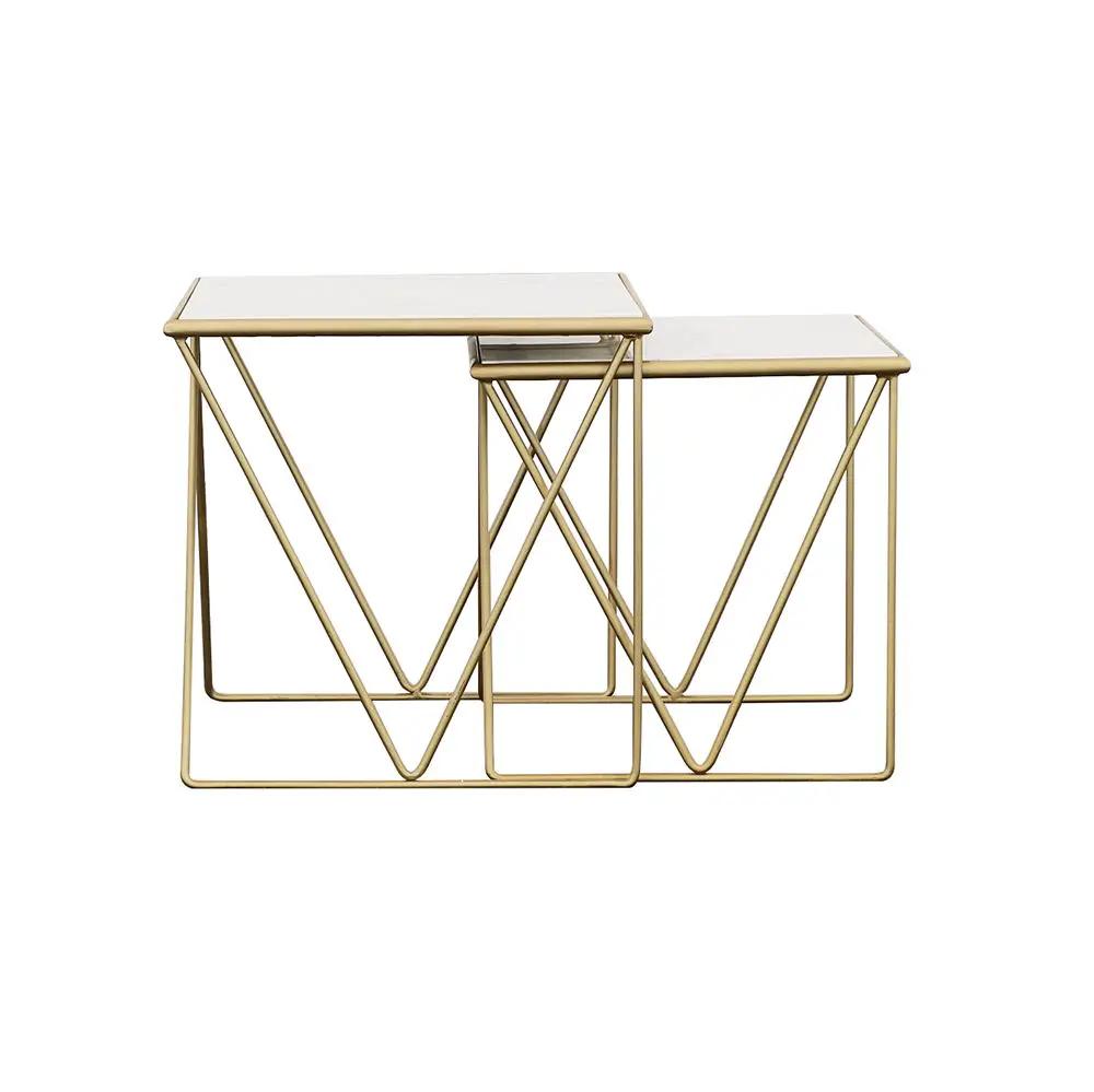 Bette 2-piece Marble Top Nesting Table Set White and Gold by Unique Piece Furniture