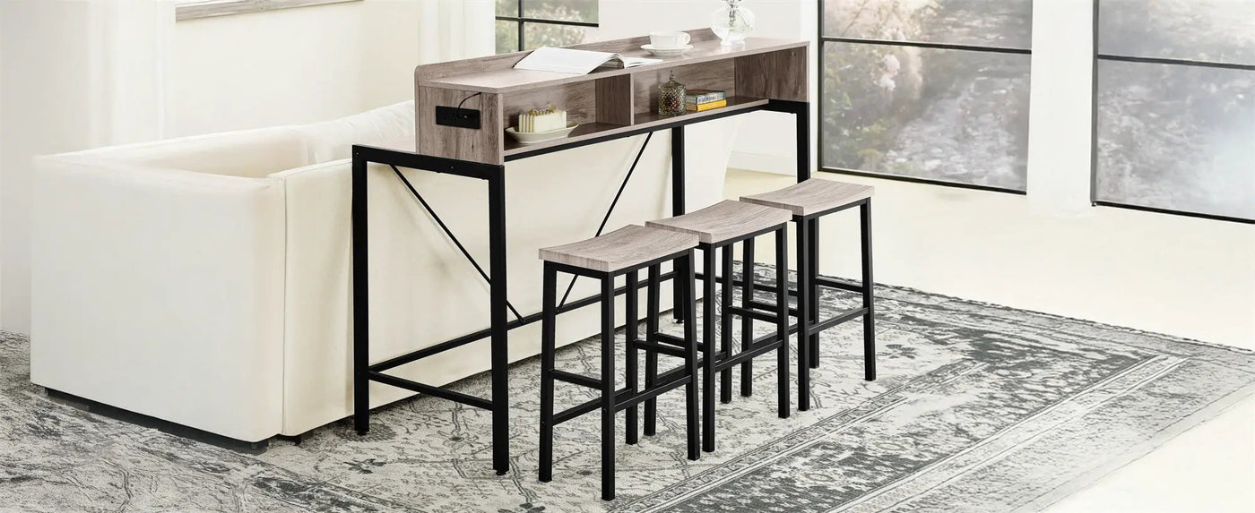 59 Inch Bar Table with Stools and LED Light by HouseOfZazla