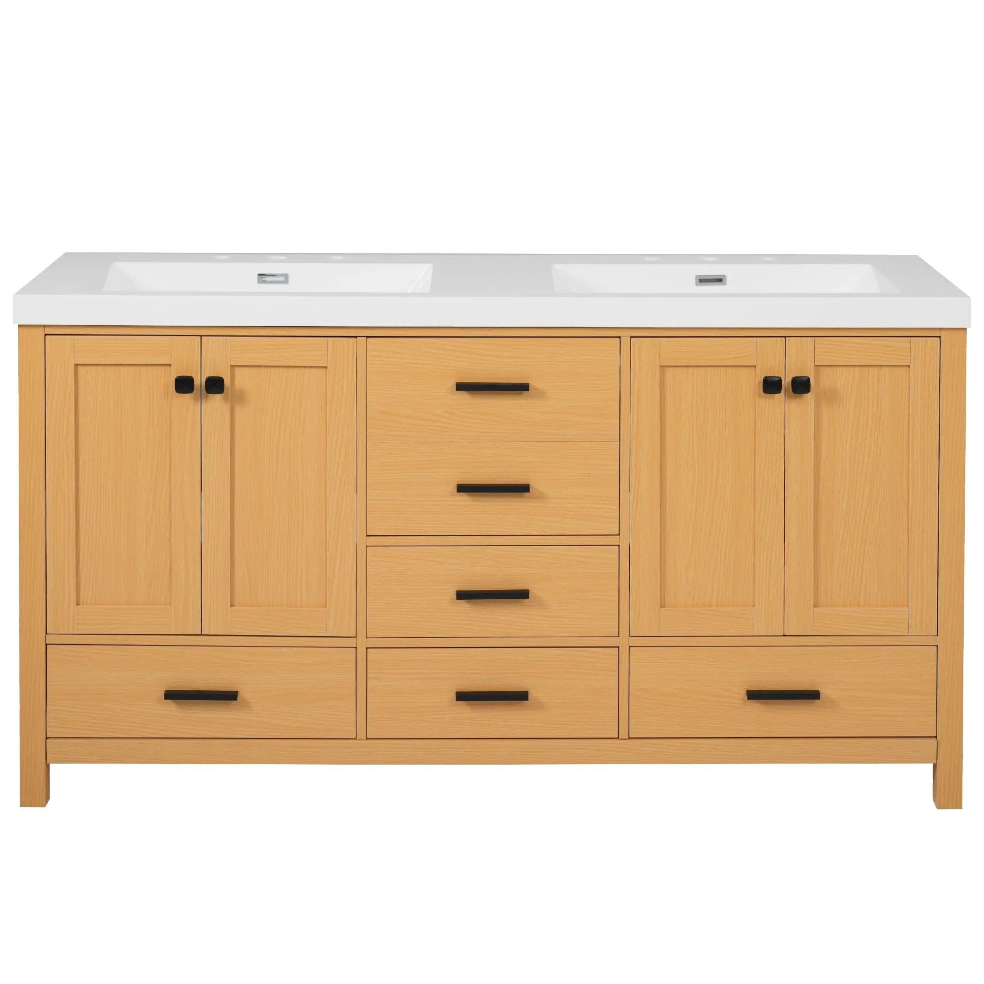 Bathroom Vanity With Double Sink, Soft Close Doors & Drawers Handles - Wood