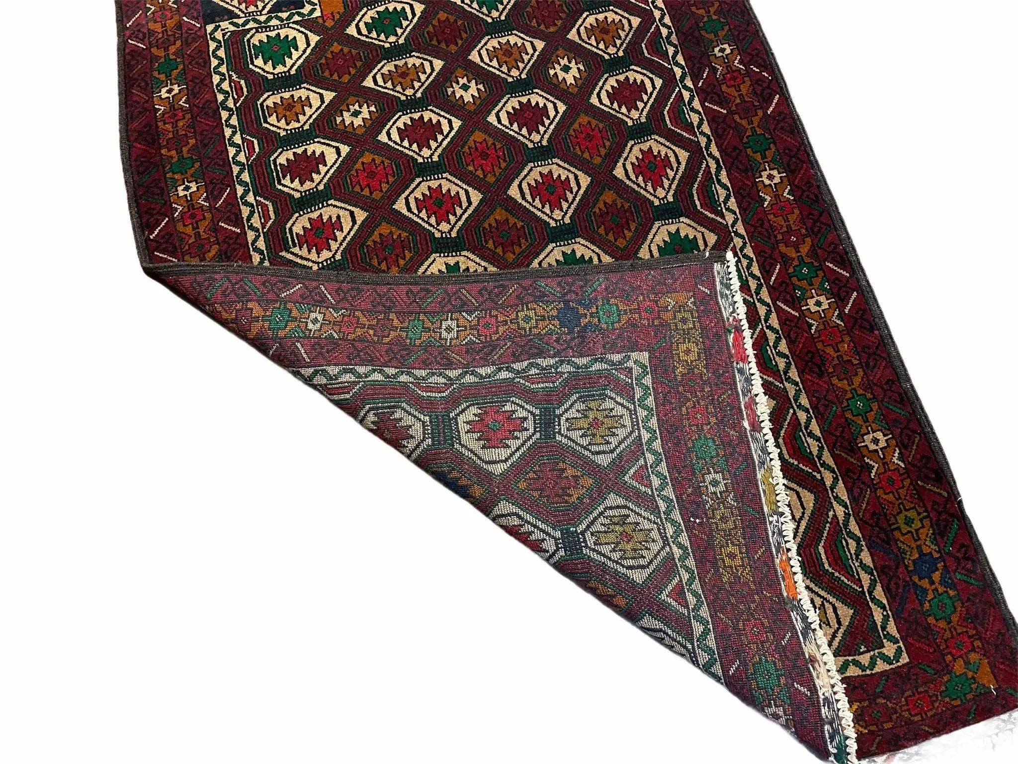 3x5 Vintage Handmade Wool Rug Tribal Turkoman Balouch Prayer Rug Organic Dyes by Jewel Rugs