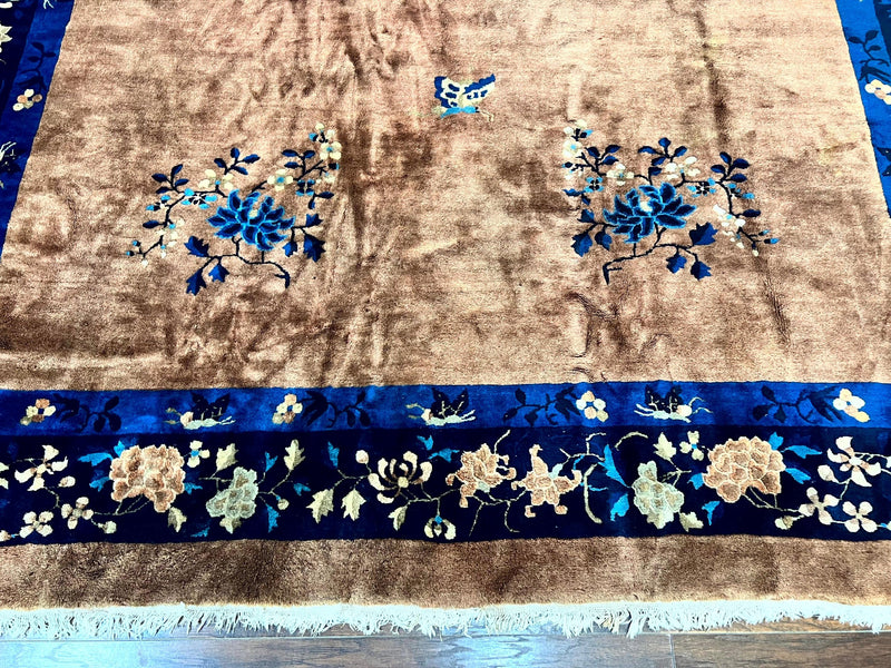 Antique Chinese Wool Rug 9x12, Large Peking Carpet, Handmade, Nichols Rug by Jewel Rugs