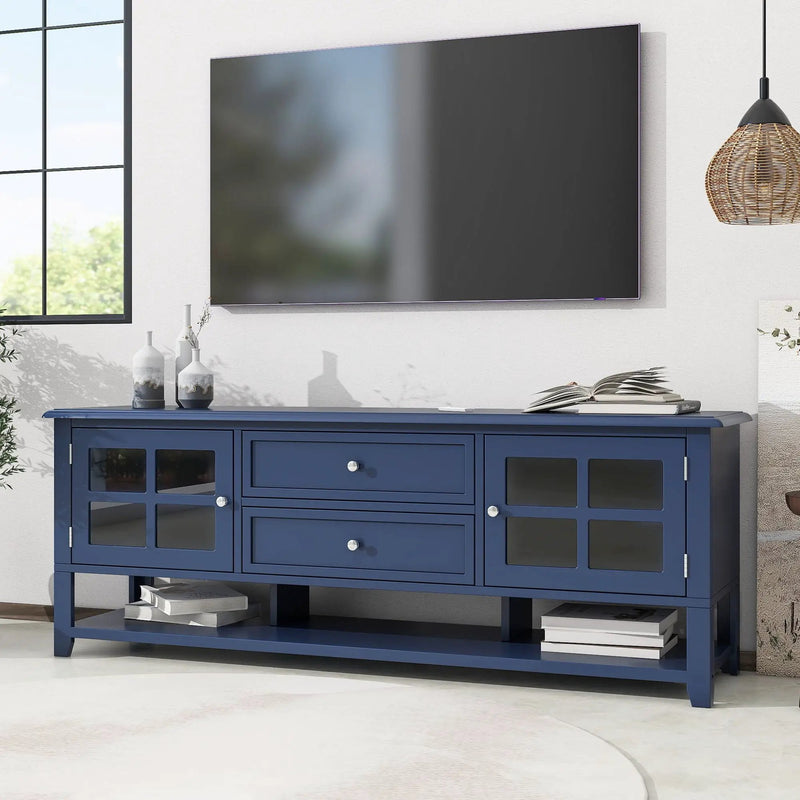TV Stand, Entertainment Center With Dual Drawers And Hidden Storage, Cabinet With Soft Closing Doors And Sleek Panel Design by HouseOfZazla