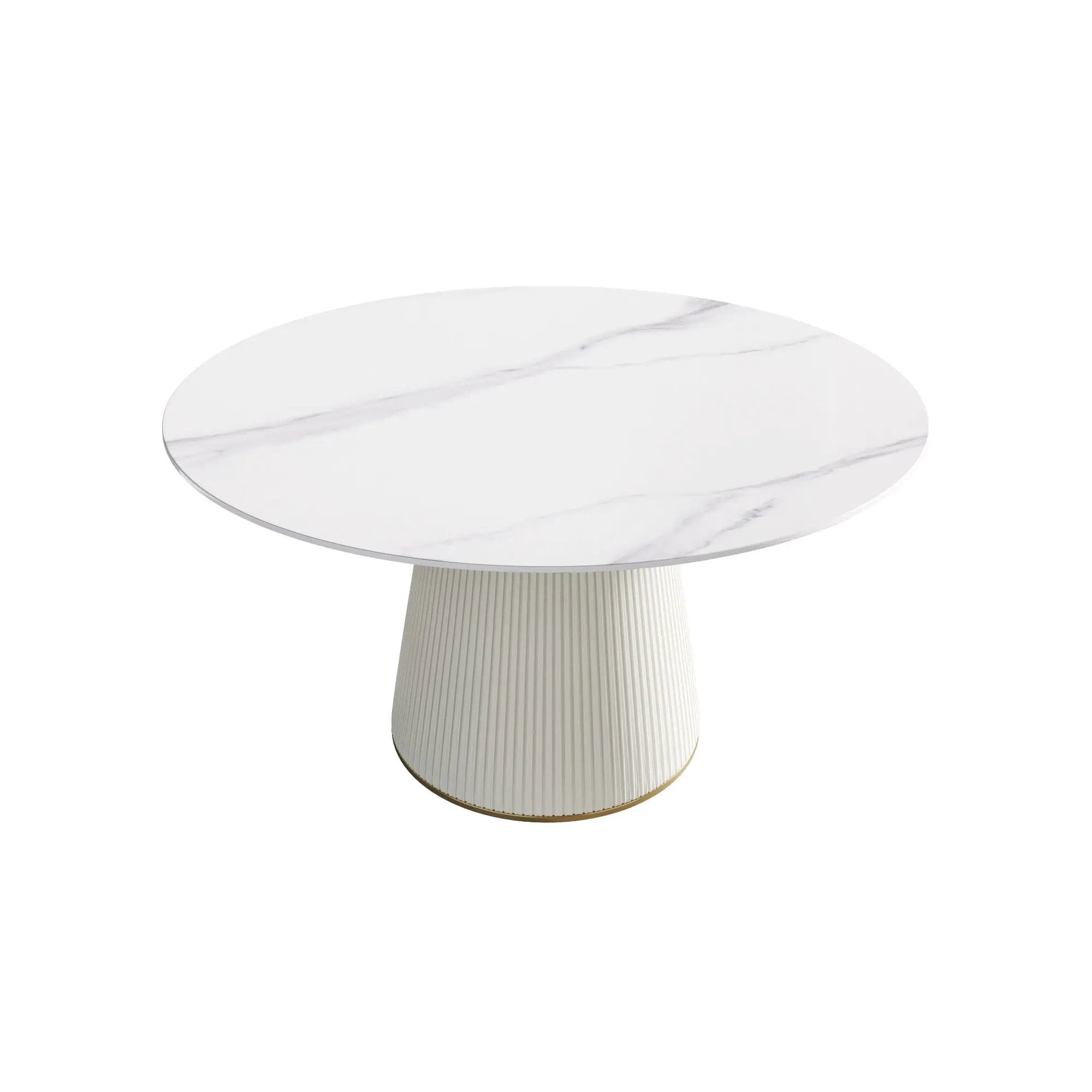 Modern Artificial Stone Round Plywood Base Dining Table, Can Accommodate 6 People, (Not Including Chairs) - White / Beige by HouseOfZazla