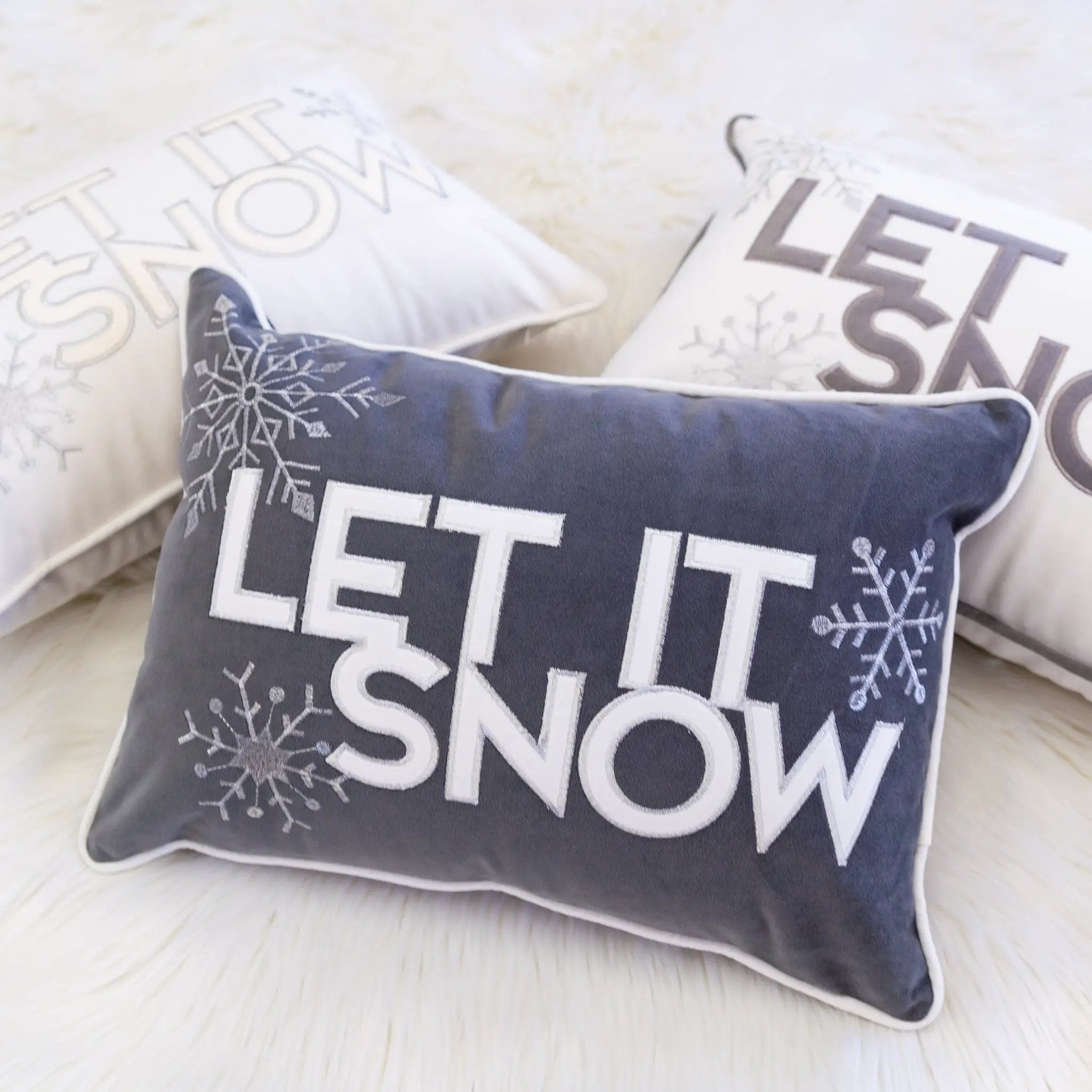 Nneka Let It Snow White Velvet Lumbar Pillow with Insert 14x20 by HouseOfZazla