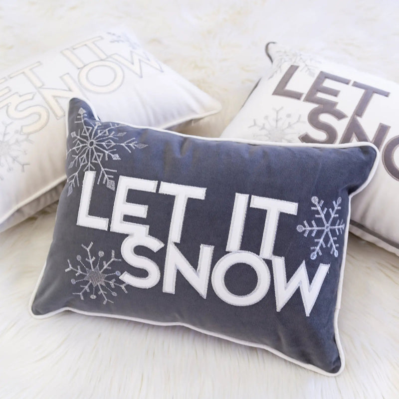 Nneka Let It Snow Gray Velvet Lumbar Pillow with Insert 14x20 by HouseOfZazla