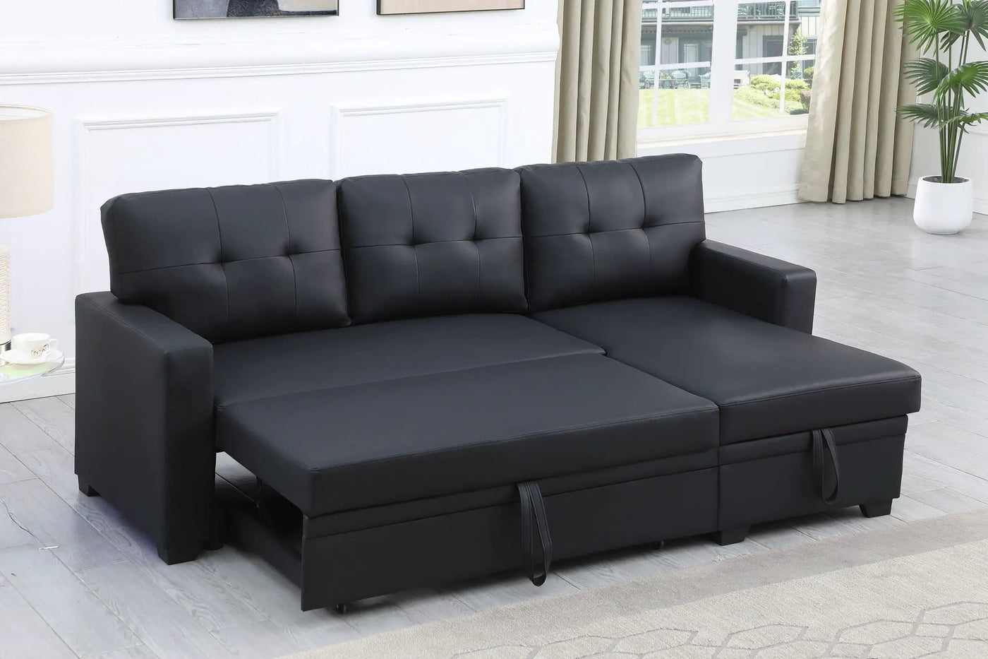 Upholstered Pull Out Sectional Sofa With Chaise by Unique Piece Furniture