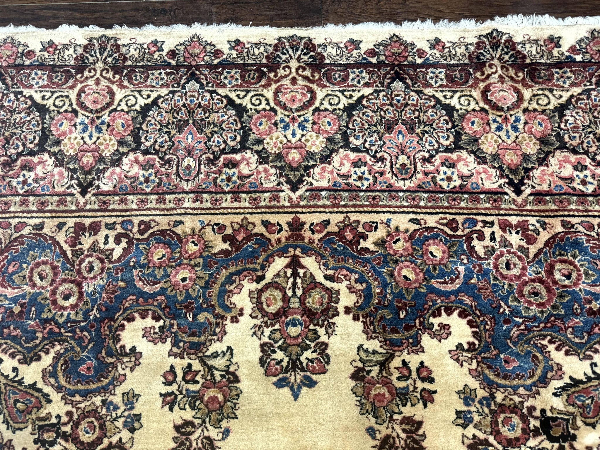 Persian Sarouk Rug 9x12, Ivory & Blue, Semi Open Field by Jewel Rugs