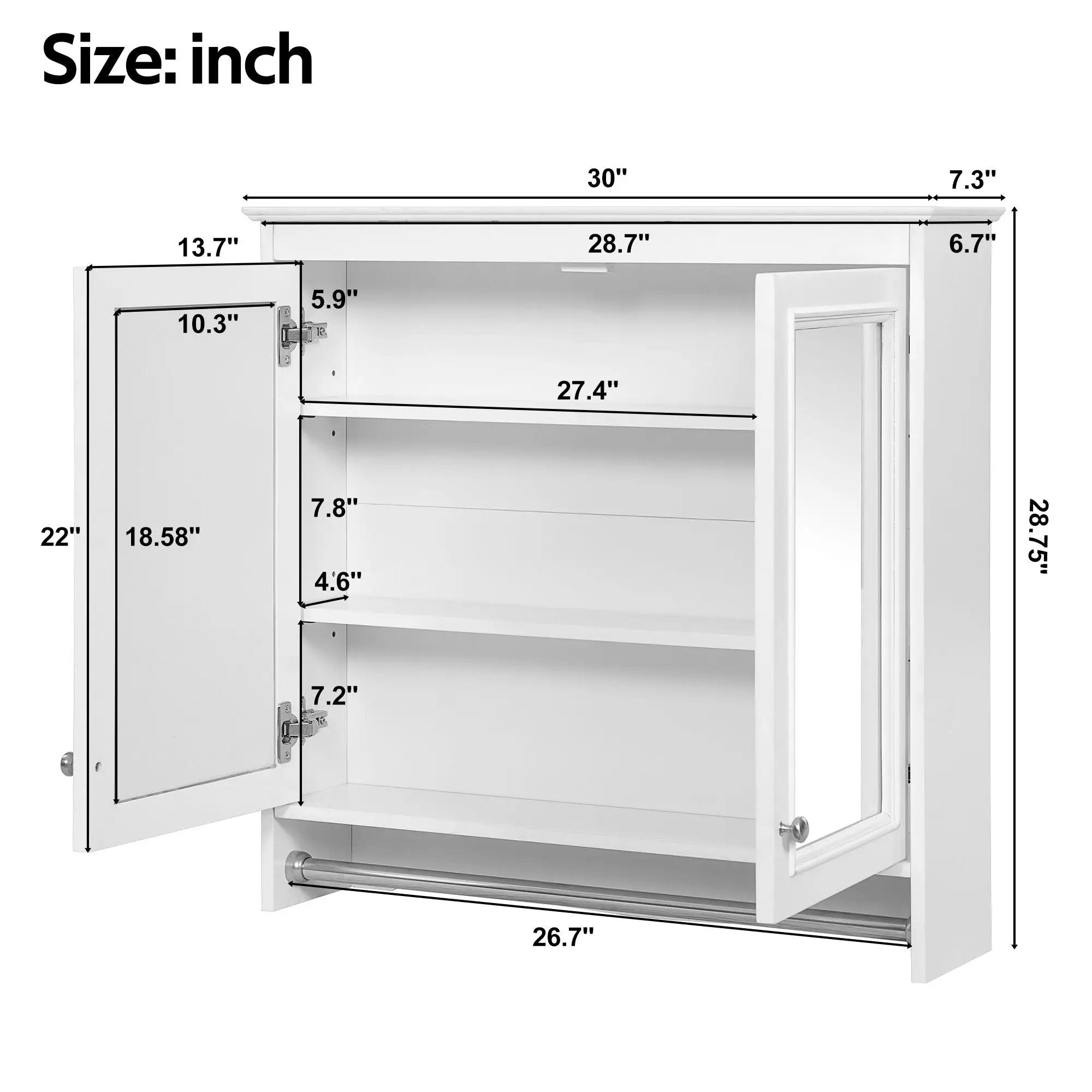 Modern Wall-Mounted Mirror Cabinet With Adjustable Shelves, Soft-Close Doors, High-Definition Mirror by Unique Piece Furniture