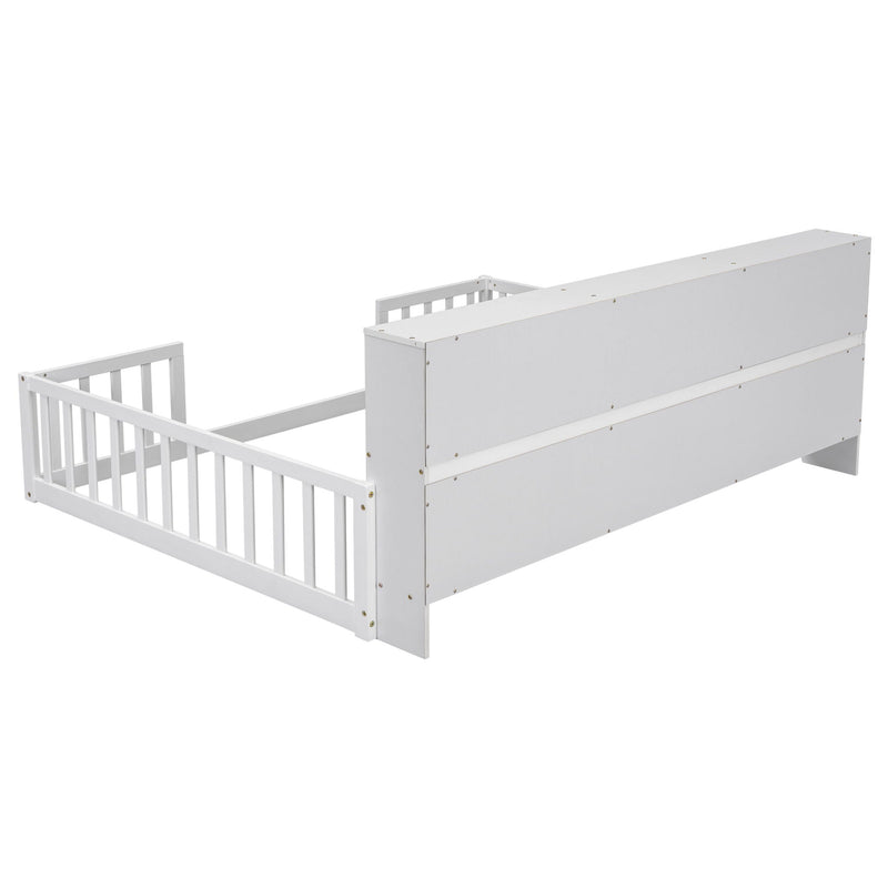 Floor Bed With Side Bookcase, Shelves, Guardrails by HouseOfZazla