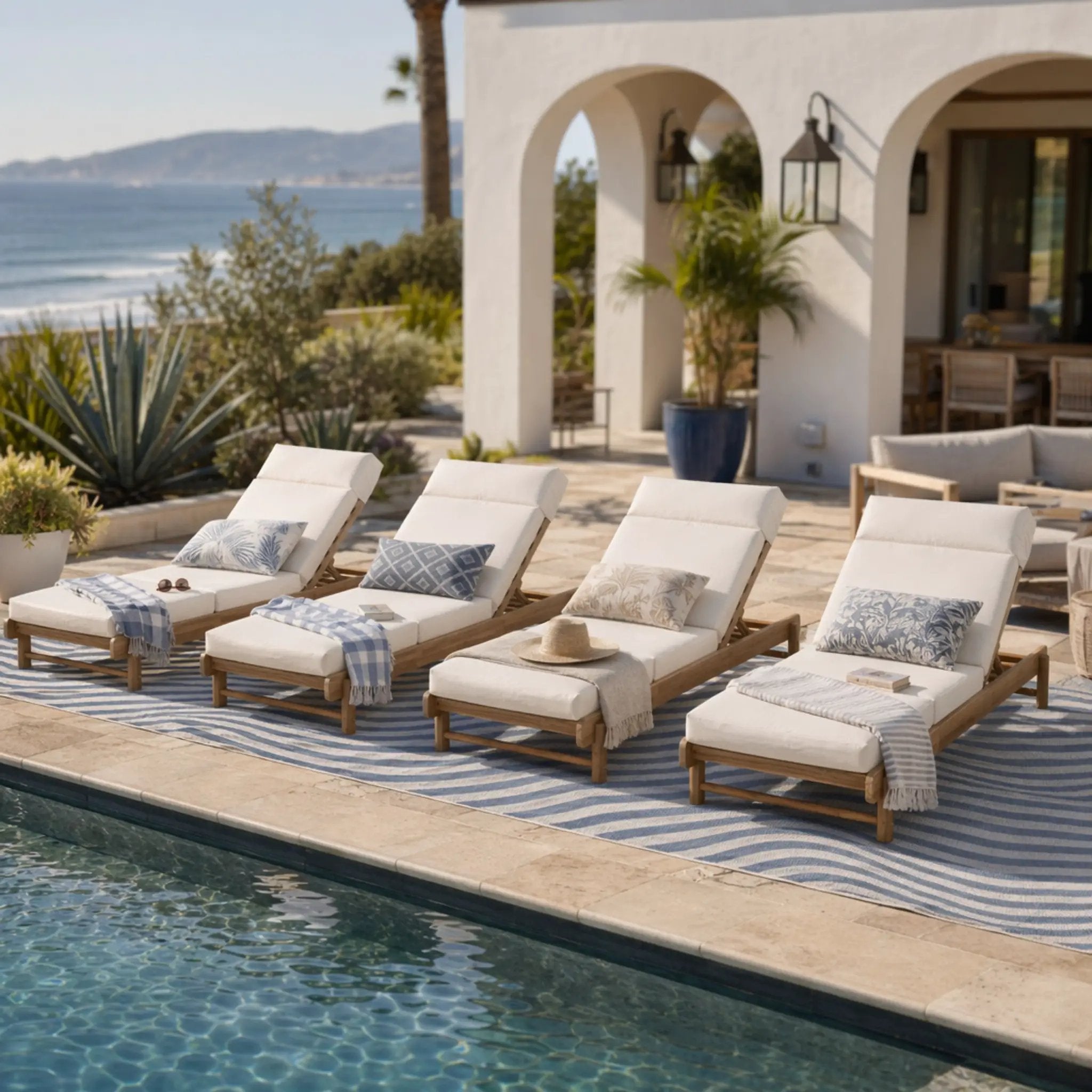 Light Teak Acacia Wood Chaise Lounge Set by HouseOfZazla
