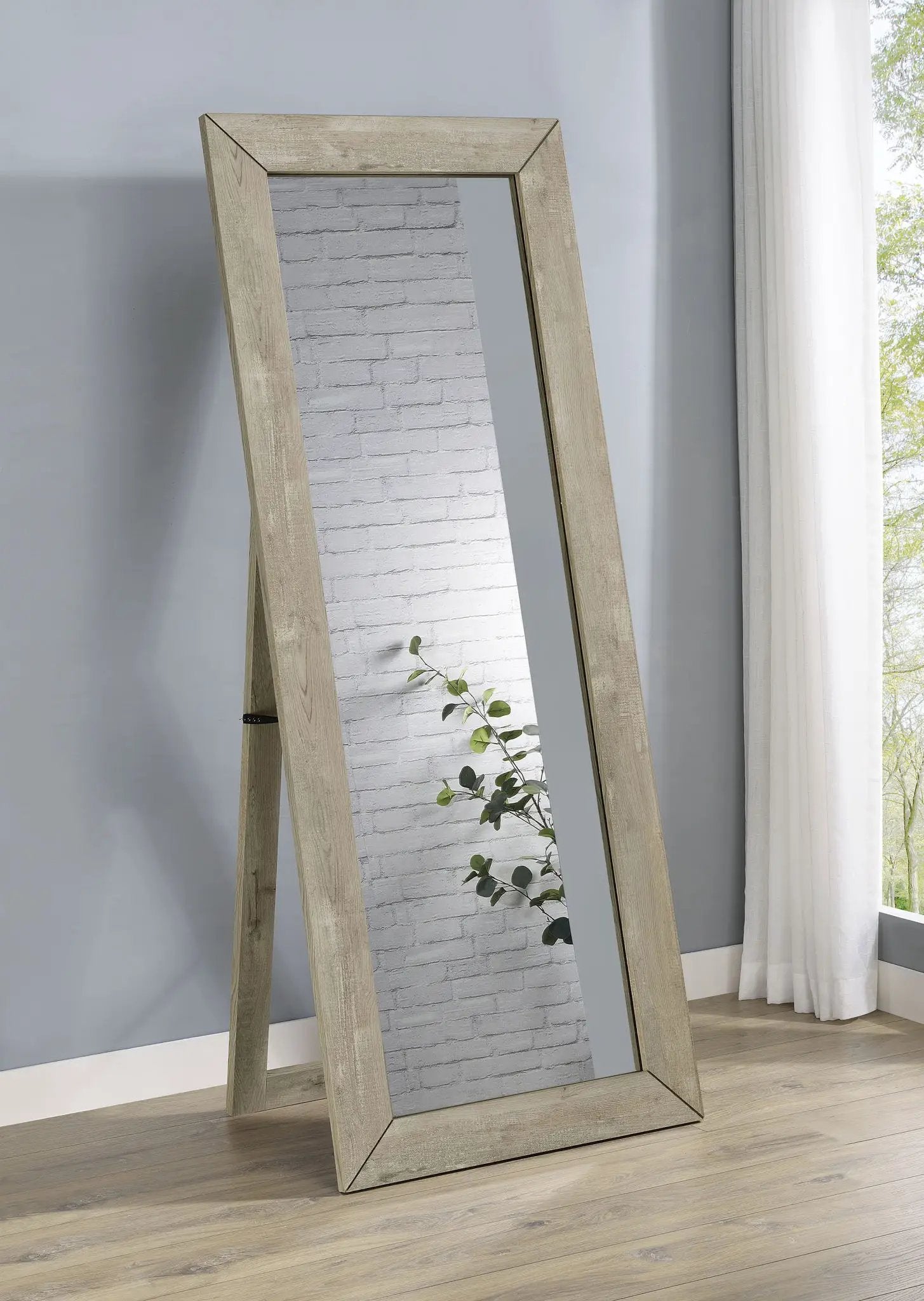 Cadence Tempered Glass Full Length Mirror Grey Washed Oak by Unique Piece Furniture