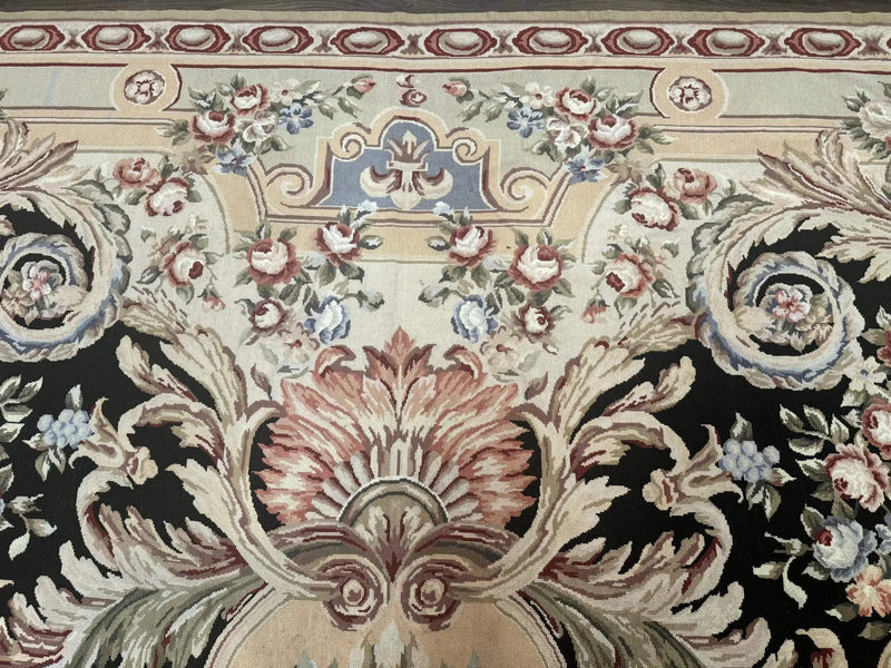 Wonderful Needlepoint Rug 10x14, Large Aubusson Carpet, Floral, Elegant, European Design by Jewel Rugs